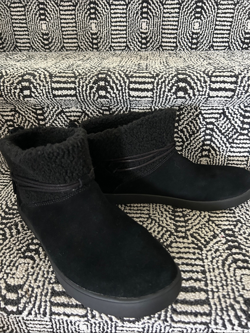 Koolaburra Black Suede Shearling-Trim Winter Ankle Boots